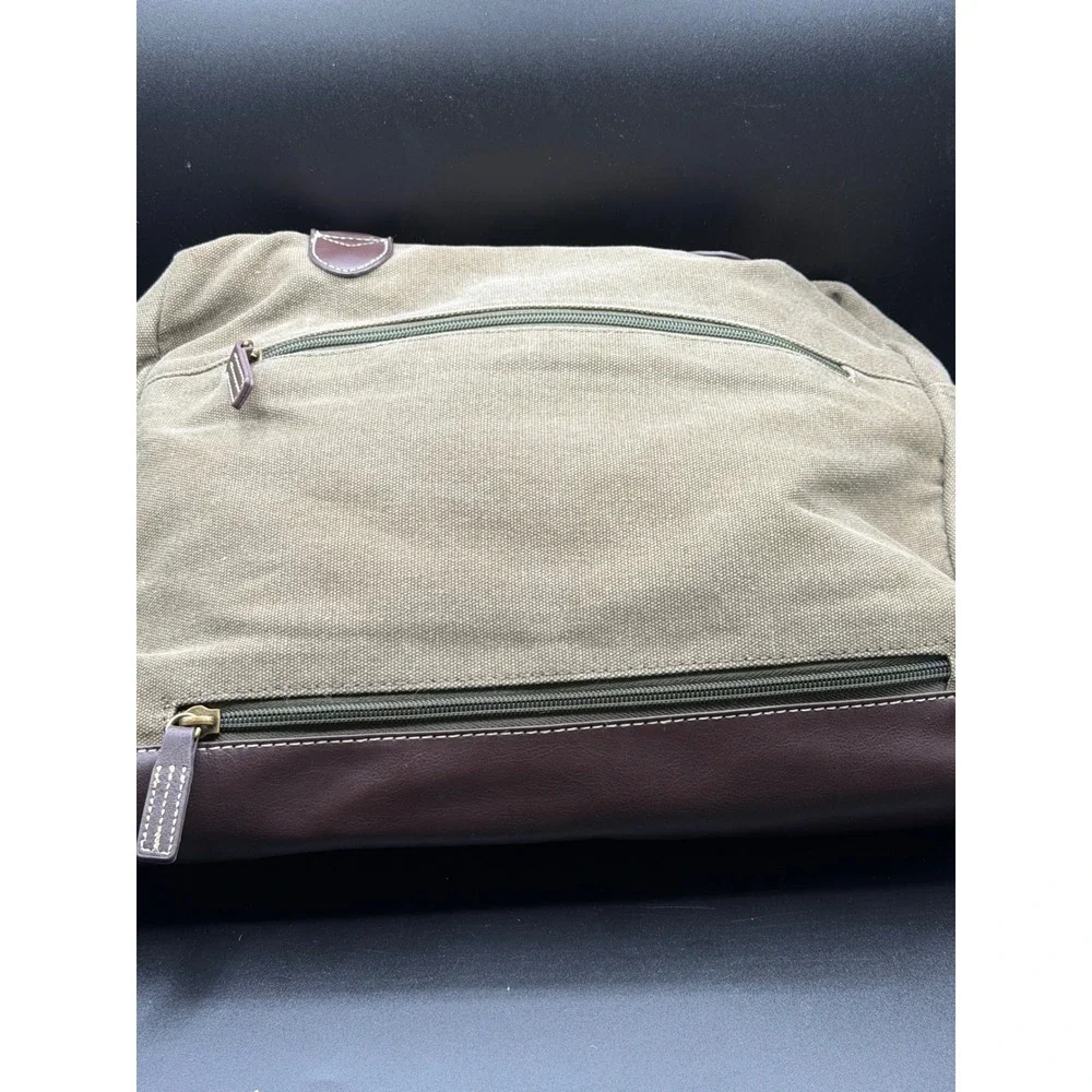 Tommy Bahama Messenger Bag OliveGreen Canvas Brown Faux Leather Laptop Briefcase